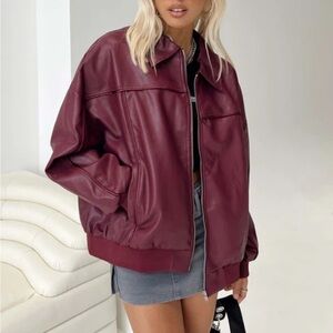 Princess Polly Women's Burgundy Leather Jacket